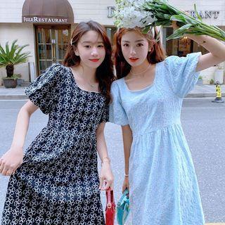 Square-neck Back Buttoned Dress