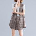 Set : Plaid Vest + Wide-leg Shorts