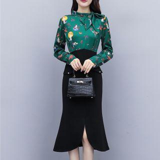 Slit Ruffle Hem Midi Straight-fit Skirt