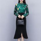 Slit Ruffle Hem Midi Straight-fit Skirt