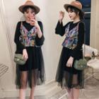 Set: Spaghetti Strap Midi Dress + 3/4-sleeve Top
