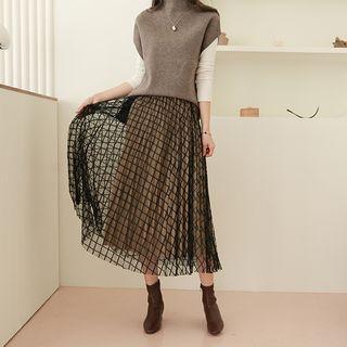 Reversible Checked-tulle Pleated Skirt