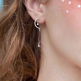 925 Sterling Silver Moon & Star Dangle Earring