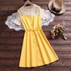 Short-sleeve Mock Two-piece Knit Midi Dress