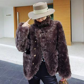 Buckled Irregular Faux Fur Button Jacket