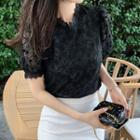 Puff Sleeve Stand Collar Lace Top