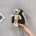 Furry Bear Crossbody Drawstring Bucket Bag