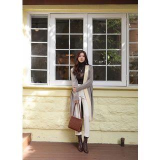 Contrast-trim Raglan Long Cardigan
