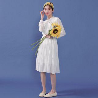 Gather Waist Tie-neck A-line Dress