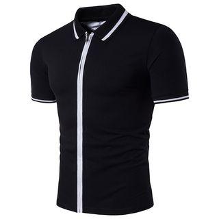 Contrast Trim Zip-up Short-sleeve Polo Shirt
