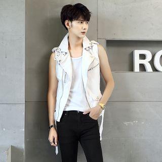 Faux Leather Sleeveless Biker Jacket