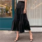 Mesh-trim Tiered Maxi Skirt Black - One Size