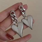 Chunky Chain Heart Alloy Dangle Earring 1 Pair - Silver Stud - Silver - One Size