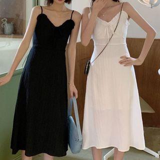 Spaghetti Strap V-neck Bow Accent Dress