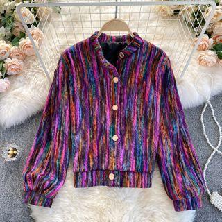Round-neck Puff-sleeve Knit Melange Top