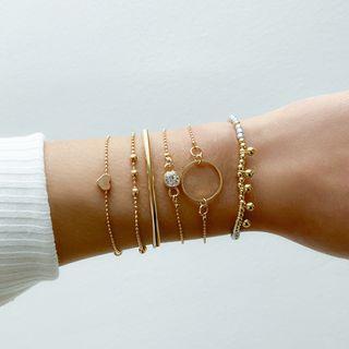 Set Of 6: Rhinestone / Alloy Bracelet (various Designs) 3301 - Set Of 6 - Gold - One Size