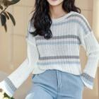 Striped Flared-sleeve Knit Top
