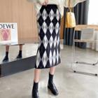 Argyle Knit Midi A-line Skirt