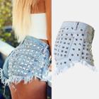 Studded Fray Hem Denim Shorts