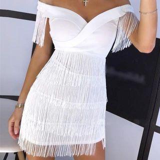 Off-shoulder Tasseled Bodycon Dress