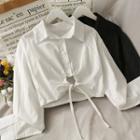 Tie-hem Long-sleeve Crop Shirt