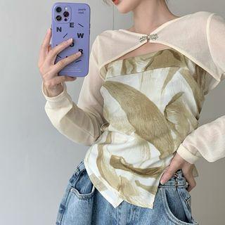 Long-sleeve Cardigan / Two-tone Camisole Top