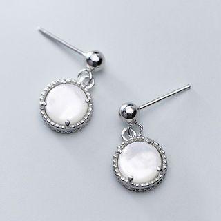 925 Sterling Silver Shell Disc Dangle Earring 1 Pair - Silver - One Size