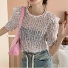 Short-sleeve Floral Shirred Top White - One Size