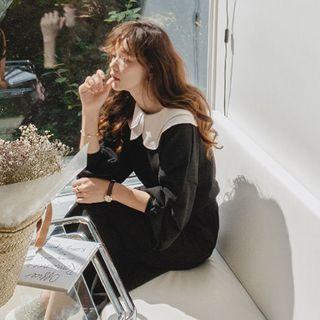 Layered-collar Band-waist Dress