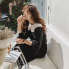 Layered-collar Band-waist Dress