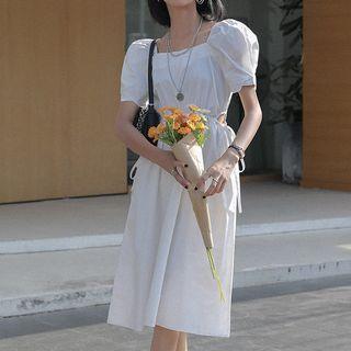 Puff-sleeve Square-neck Cut-out Dress