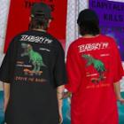 3/4-sleeve Dinosaur Printed T-shirt