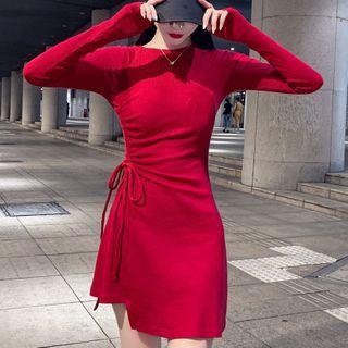 Short-sleeve Drawcord Mini A-line Dress