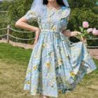 Short-sleeve Daisy Print Peter Pan Collar Dress
