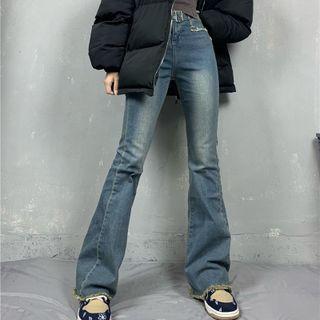 Fringed Trim Flared Jeans