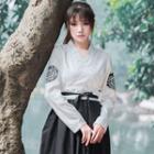 Long-sleeve Tie-front Printed A-line Dress