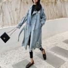 Long-sleeve Polo Collar Lace-up Denim Trench Coat