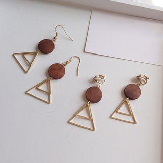 Wooden Disc Triangle Dangle Earring
