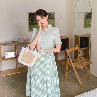 Short-sleeve Dip-back Crepe Shirt