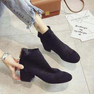 Faux Suede Back Zipper Block Heel Ankle Boots