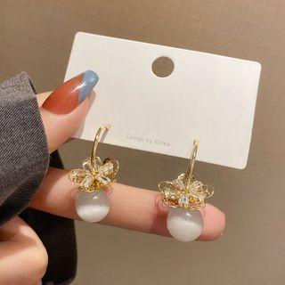 Flower Faux Crystal Dangle Earring A398 - 1 Pair - Gold - One Size