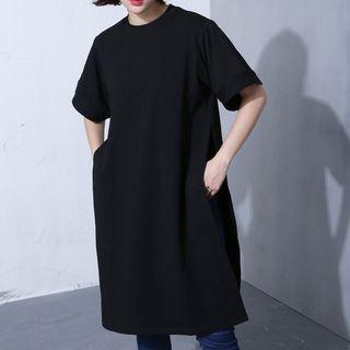 Elbow Sleeve Side Slit T-shirt Dress