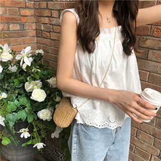Sleeveless Frill-trim Top White - One Size