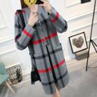 Buttoned Plaid Knit Coat