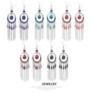 Rhinestone Alloy Fringed Earring 1 Pair - 05 - Black - One Size