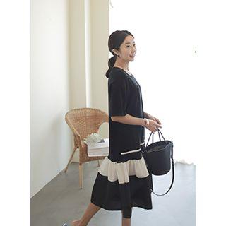Ruffled-hem Contrast-trim Dress
