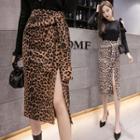 Leopard Print Side-slit Midi Straight-fit Skirt
