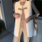 Long-sleeve T-shirt / Faux Shearling Vest / Wide-leg Knit Pants