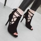 Peep-toe Strappy High Heel Ankle Boots