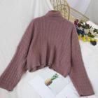 Plain High-neck Linen Flower Printed Sweater